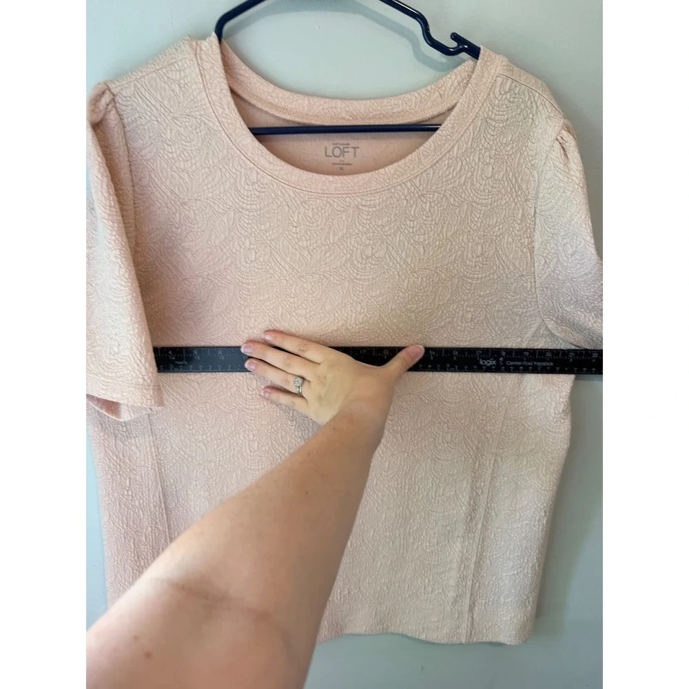 Ann Taylor LOFT Womens XL Peach Textured Jacquard Puff Sleeve Blouse Top